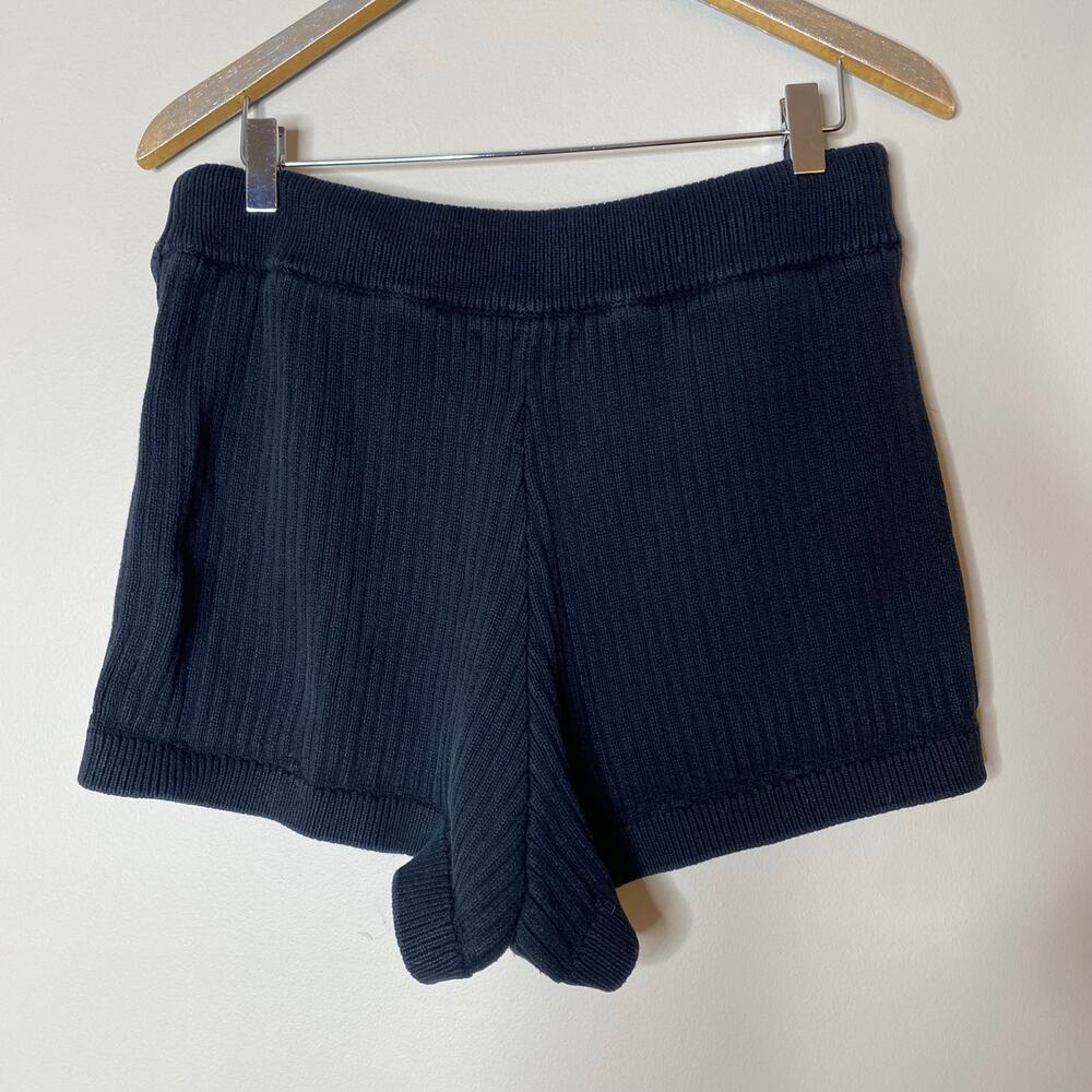 REFORMATION Black Sanzo Organic Cotton Ribbed Knit Drawstring Shorts Size Medium - Picture 5 of 7